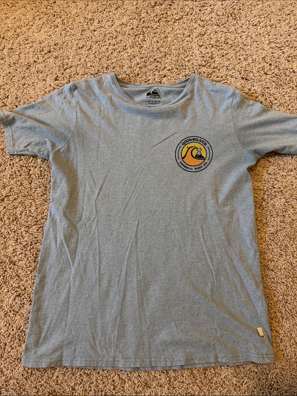 Quiksilver Light Blue Short Sleeve Crew with Yellow Chest Logo